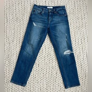 Straight leg distressed jean